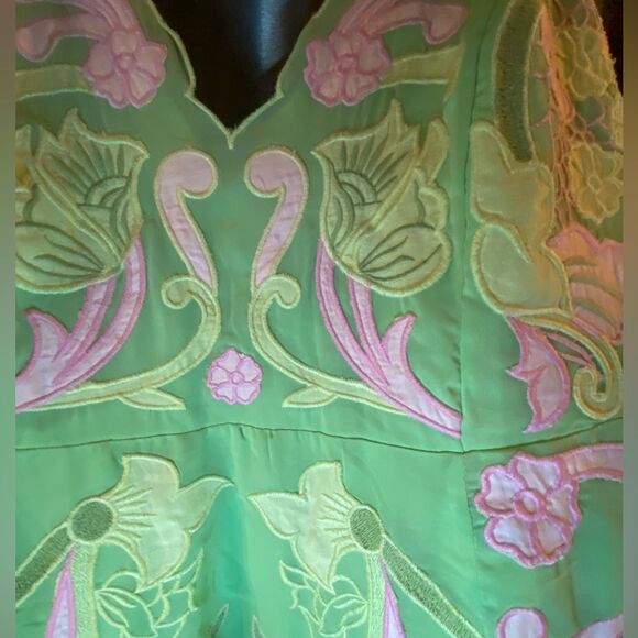 NWT ASOS DESIGN Embroidered Applique Cami Midi Dress In Pale Green w/ Pink sz 14 - Picture 7 of 8